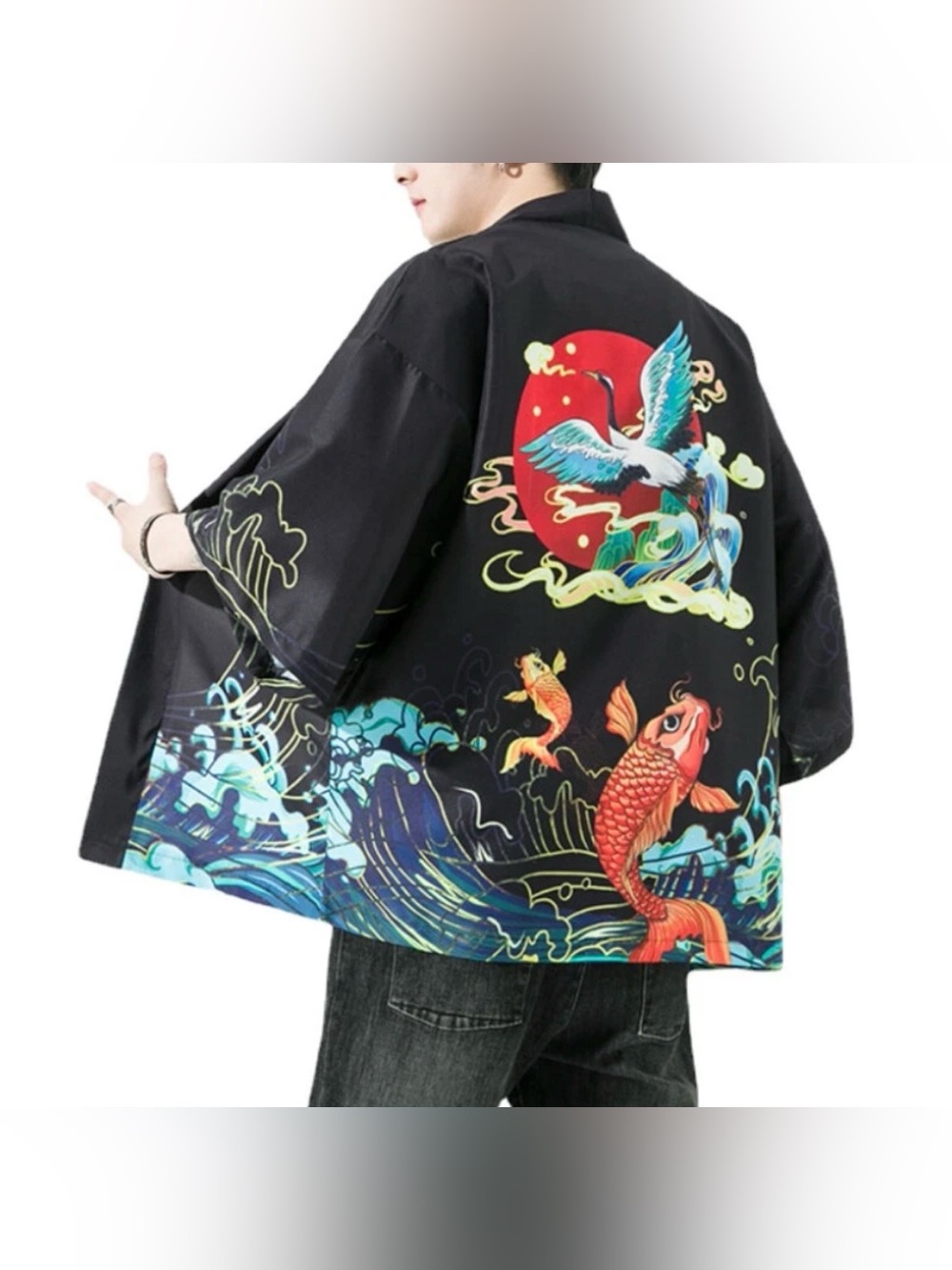Koi & Crane Black Kimono Jacket